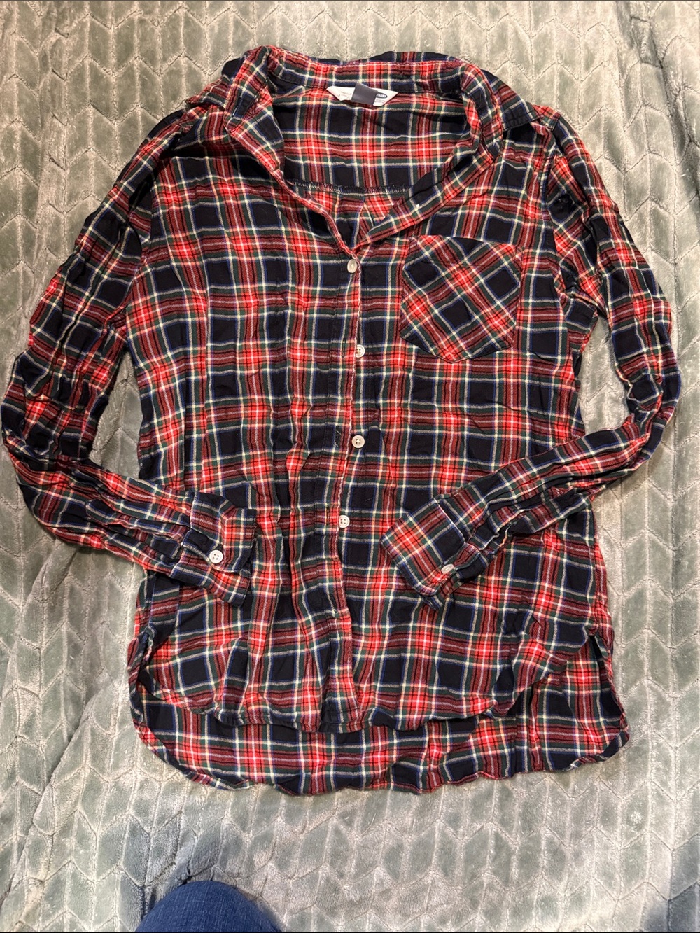 Plaid Button-Up Shirt - Red & Navy
